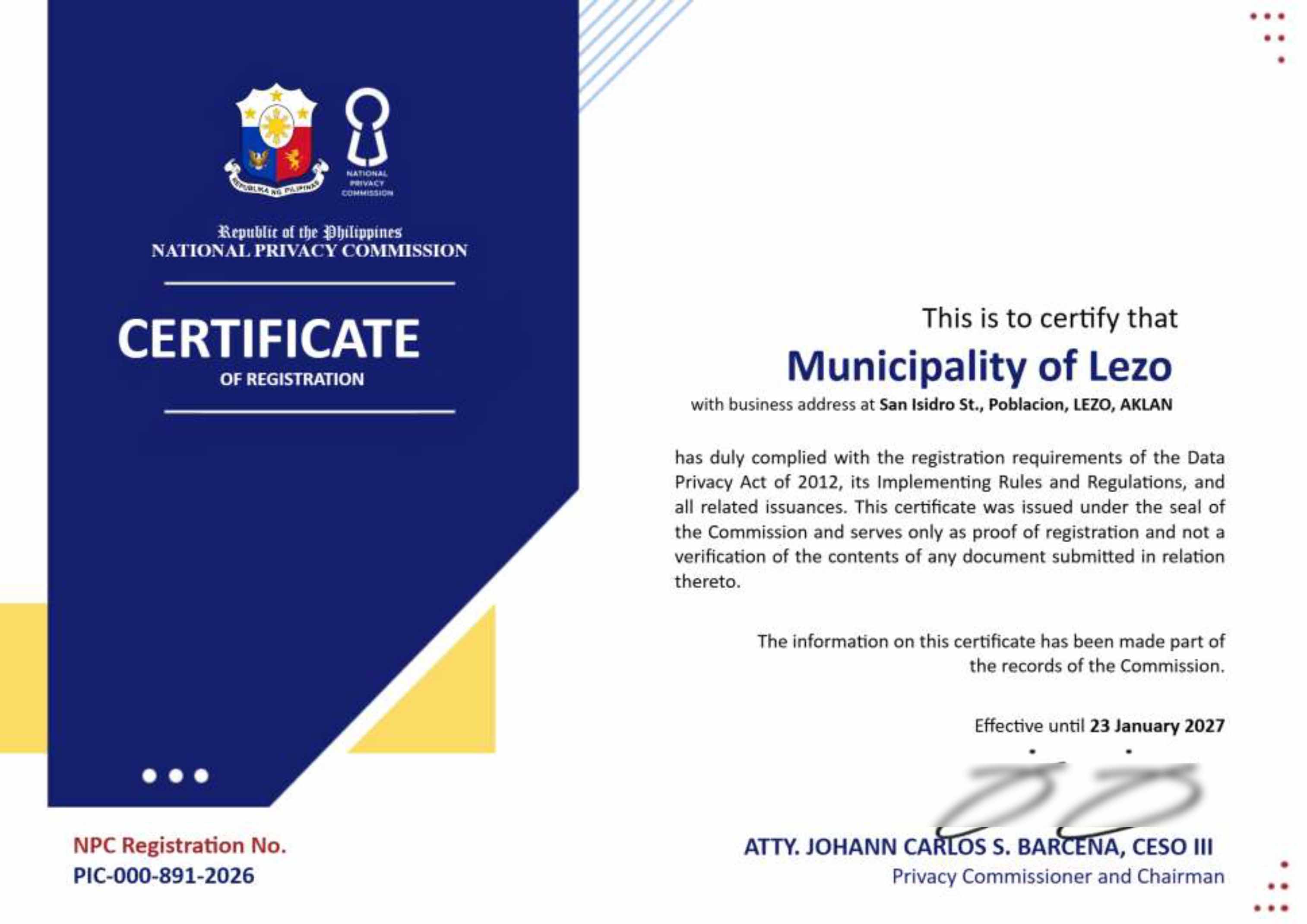 NPC Certificate of Registration