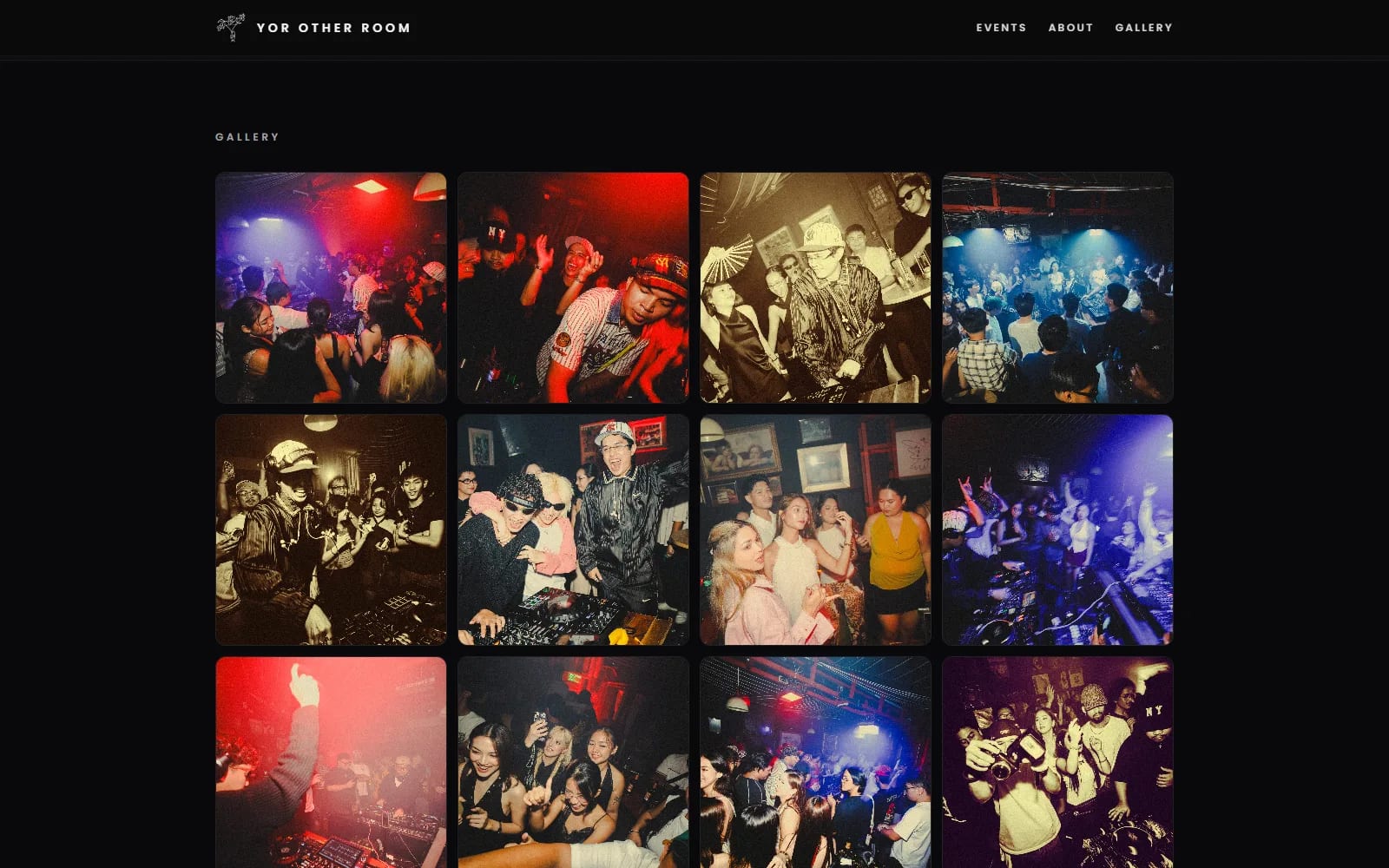 Yor Other Room website — venue photo gallery grid