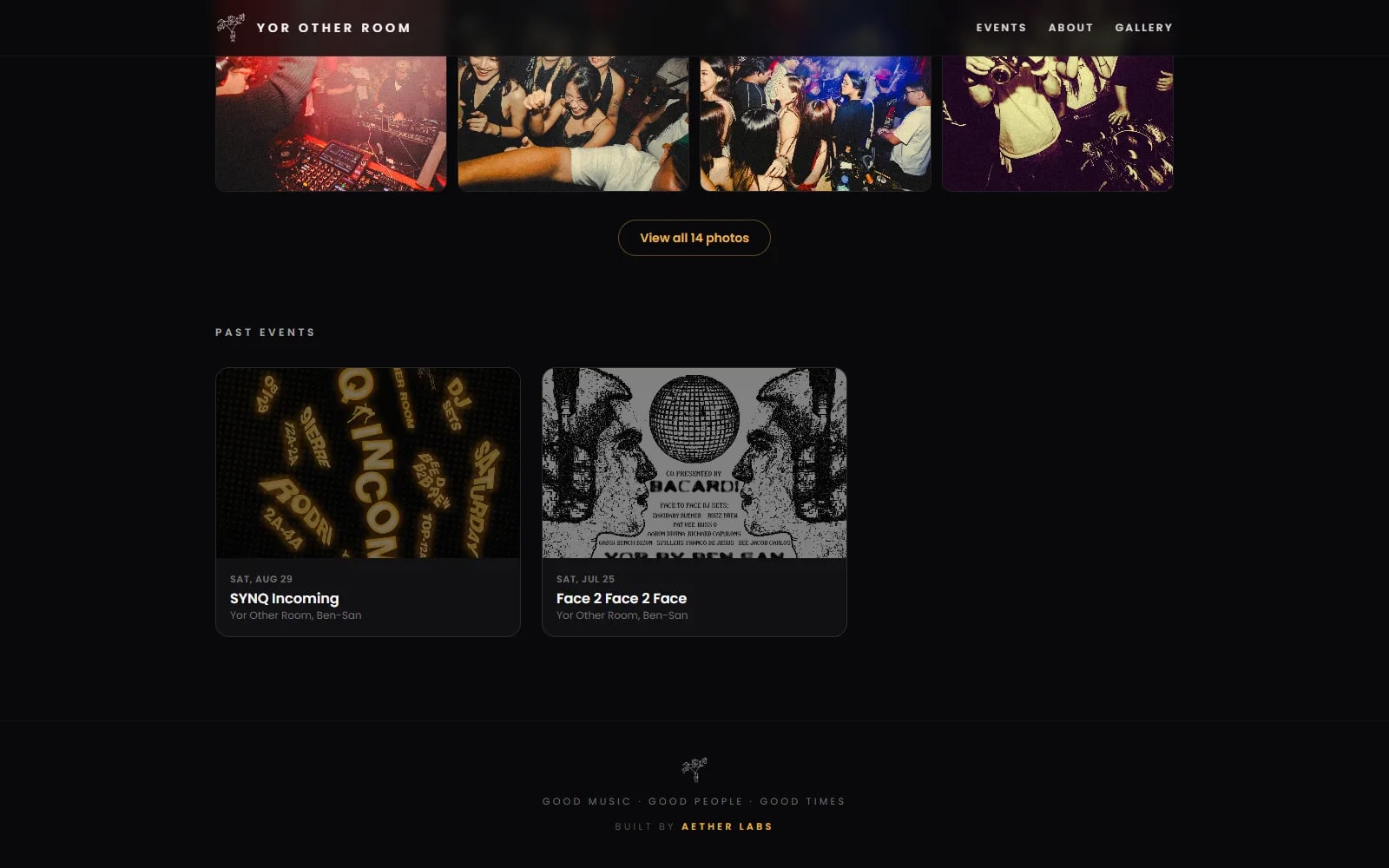 Yor Other Room website — past events with event posters