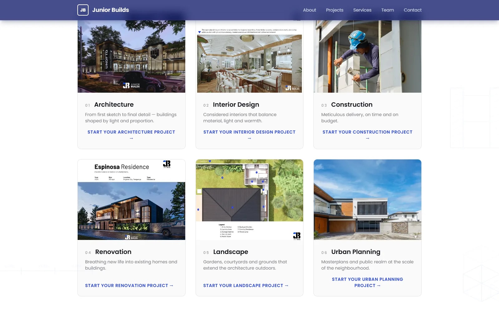 Junior Builds website — services section