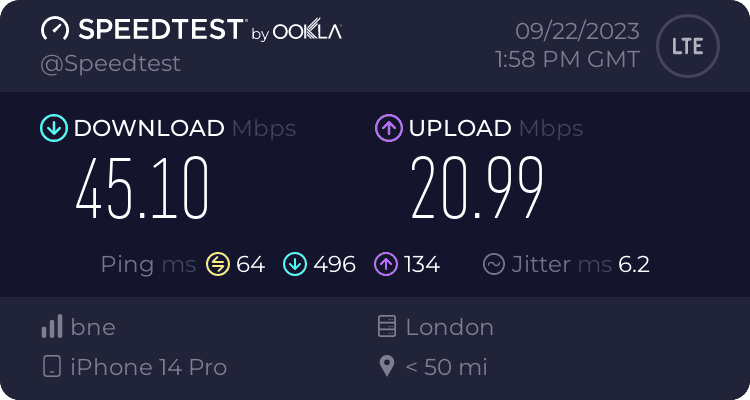 O2 UK LTE Speedtest