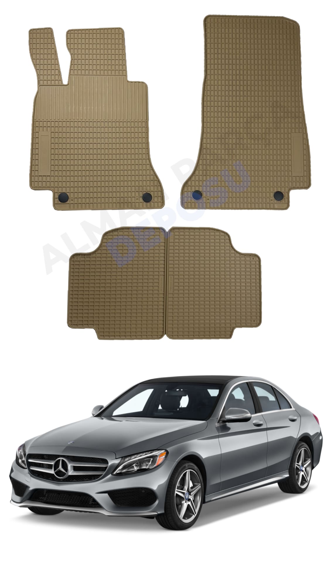 Mercedes W205 Rubber Floor Mat Beige Odorless Original Custom-Cut Schönek