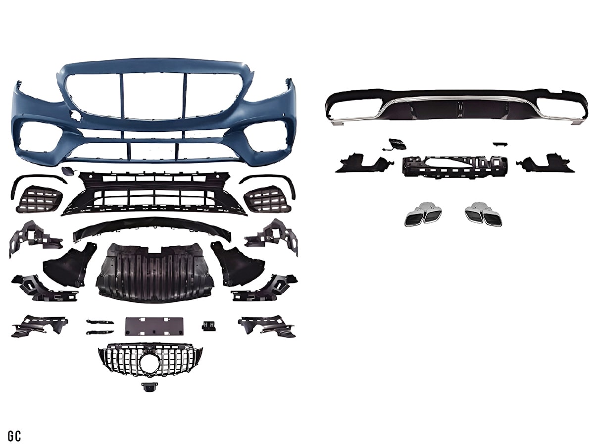 Mercedes E Series W213 2017- Body Kit Park Sensor: Front, Quad Exhaust Outlet Exhaust Tip, Grille
