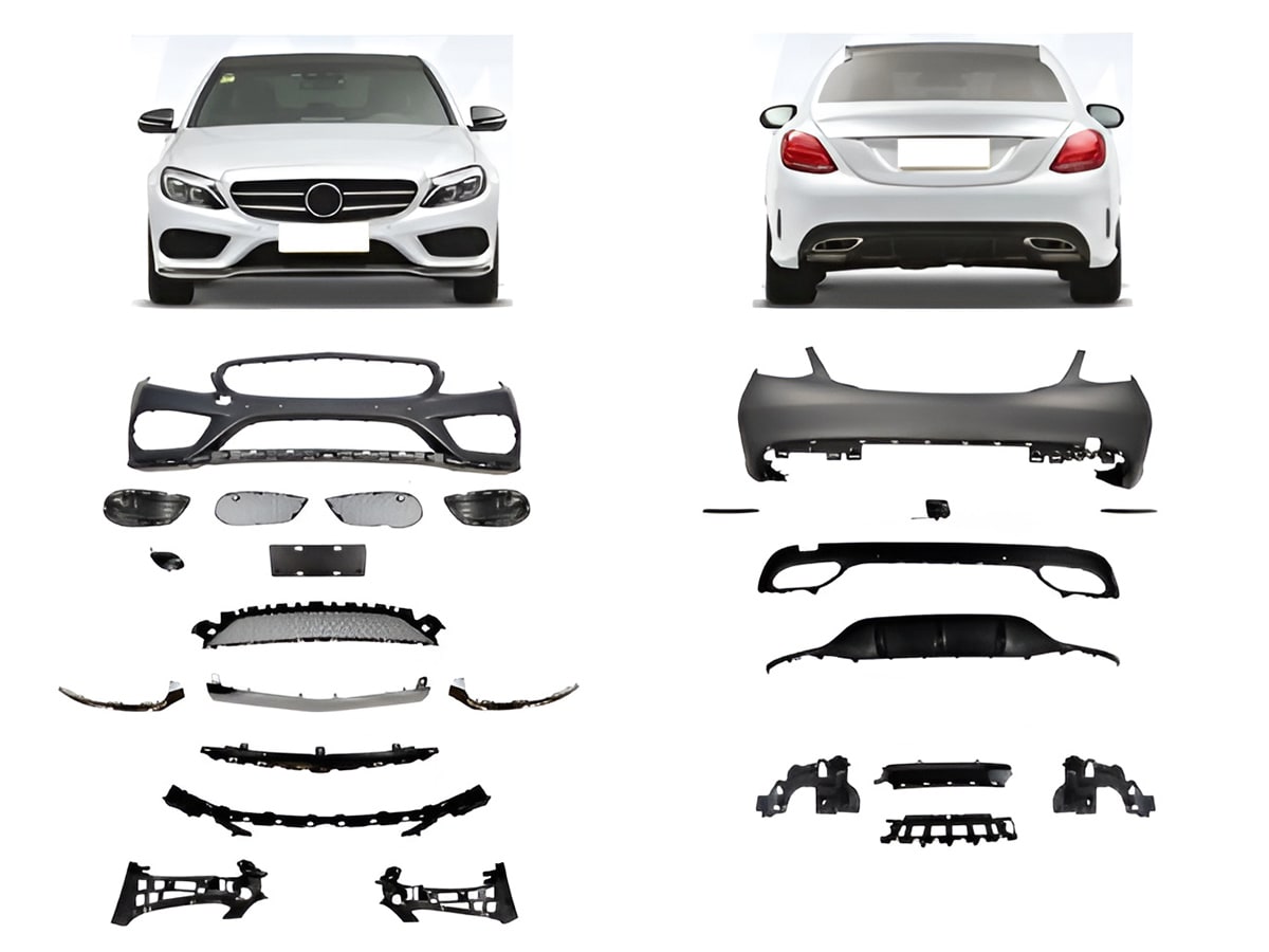 Mercedes C Serisi W205 AMG 2015-2020 Gövde Kiti Park Sensörlü: Ön, Çift Egzoz Çıkışlı (Tek+Tek) Egzoz Uçlu