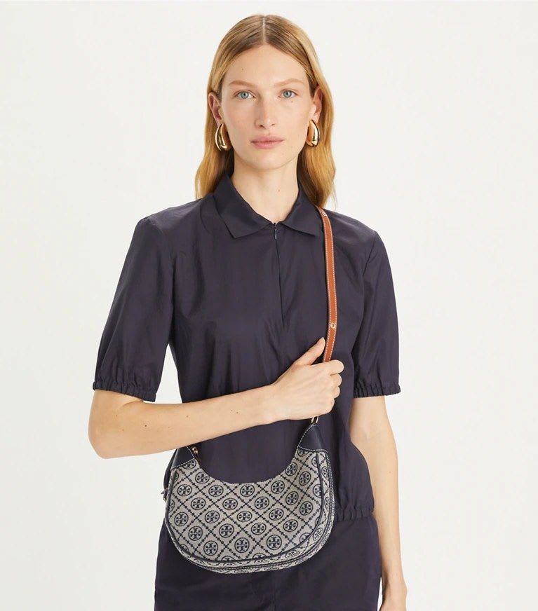 Tory Burch T Monogram Crescent Bag (Tory Navy) - image 2