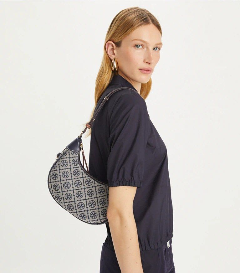 Tory Burch T Monogram Crescent Bag (Tory Navy) - image 3