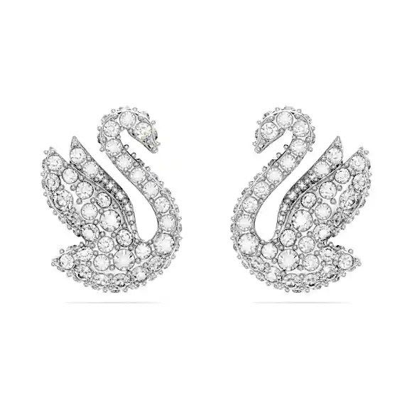 Swarovski Swan Stud Earrings (Swan, White, Rhodium Plated) - image 2