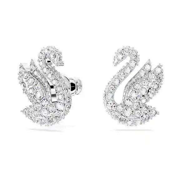 Swarovski Swan Stud Earrings (Swan, White, Rhodium Plated) - image 3