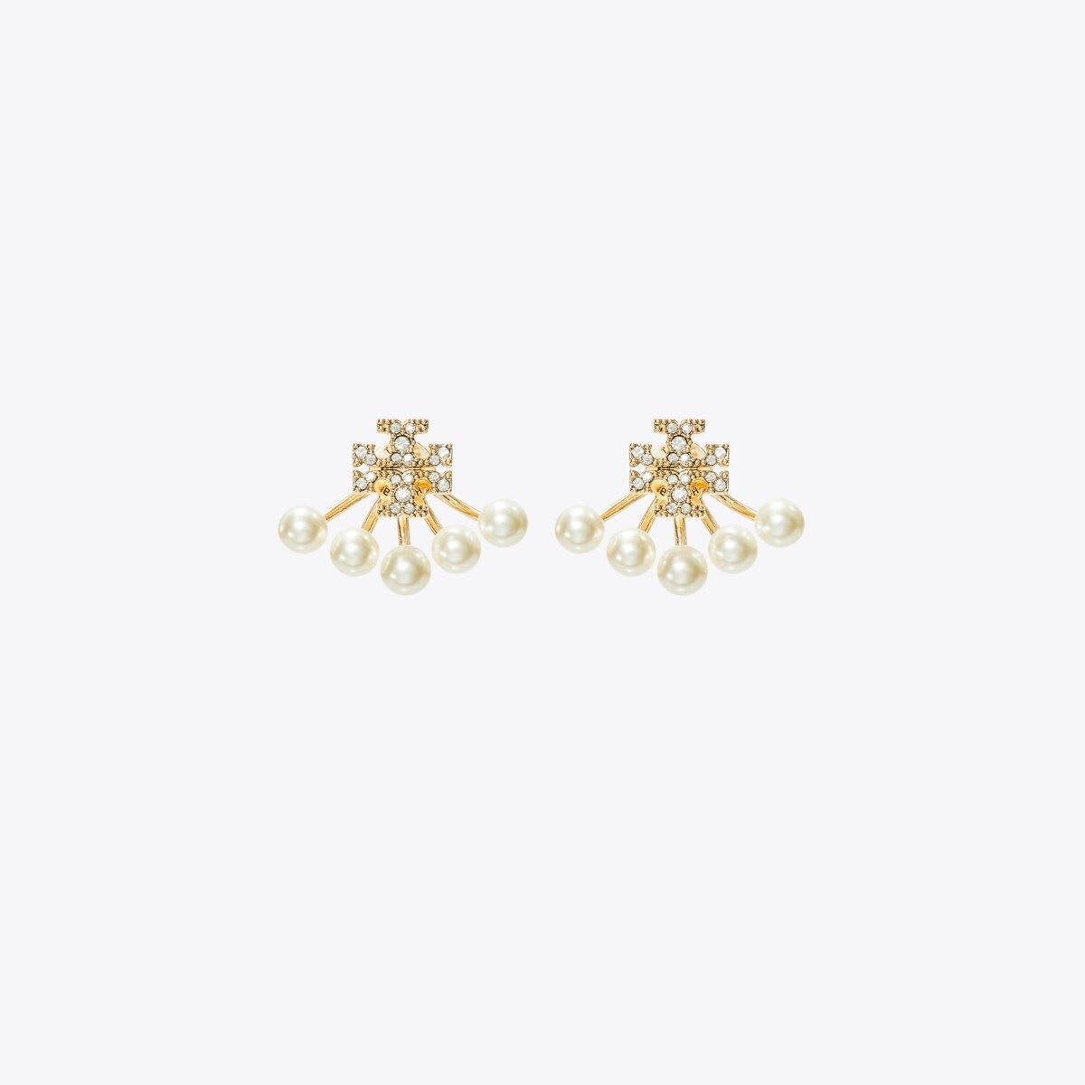Tory Burch Moondance Pearl Front-Back Earrings (Tory Silver / Light Sapphire / Pearl) - image 2