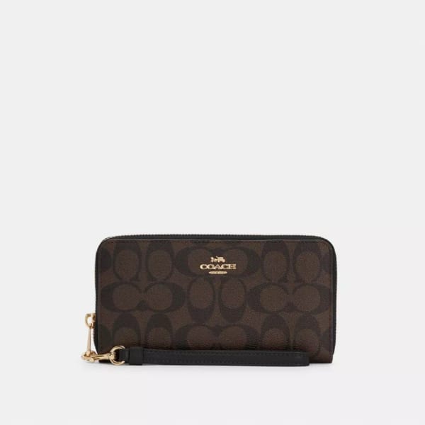 Coach Long Zip Around Wallet In Signature Canvas (Brown/Black) - image 1