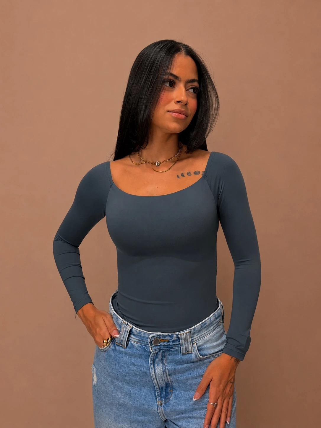 Blusa Sol Manga Cinza