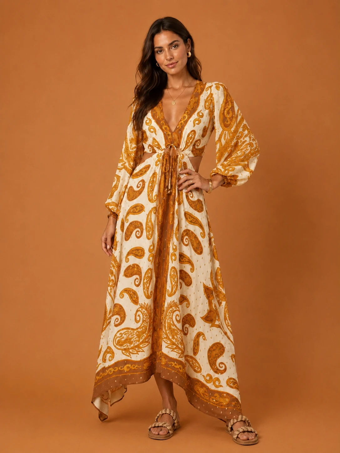 Vestido longo lenço paisley