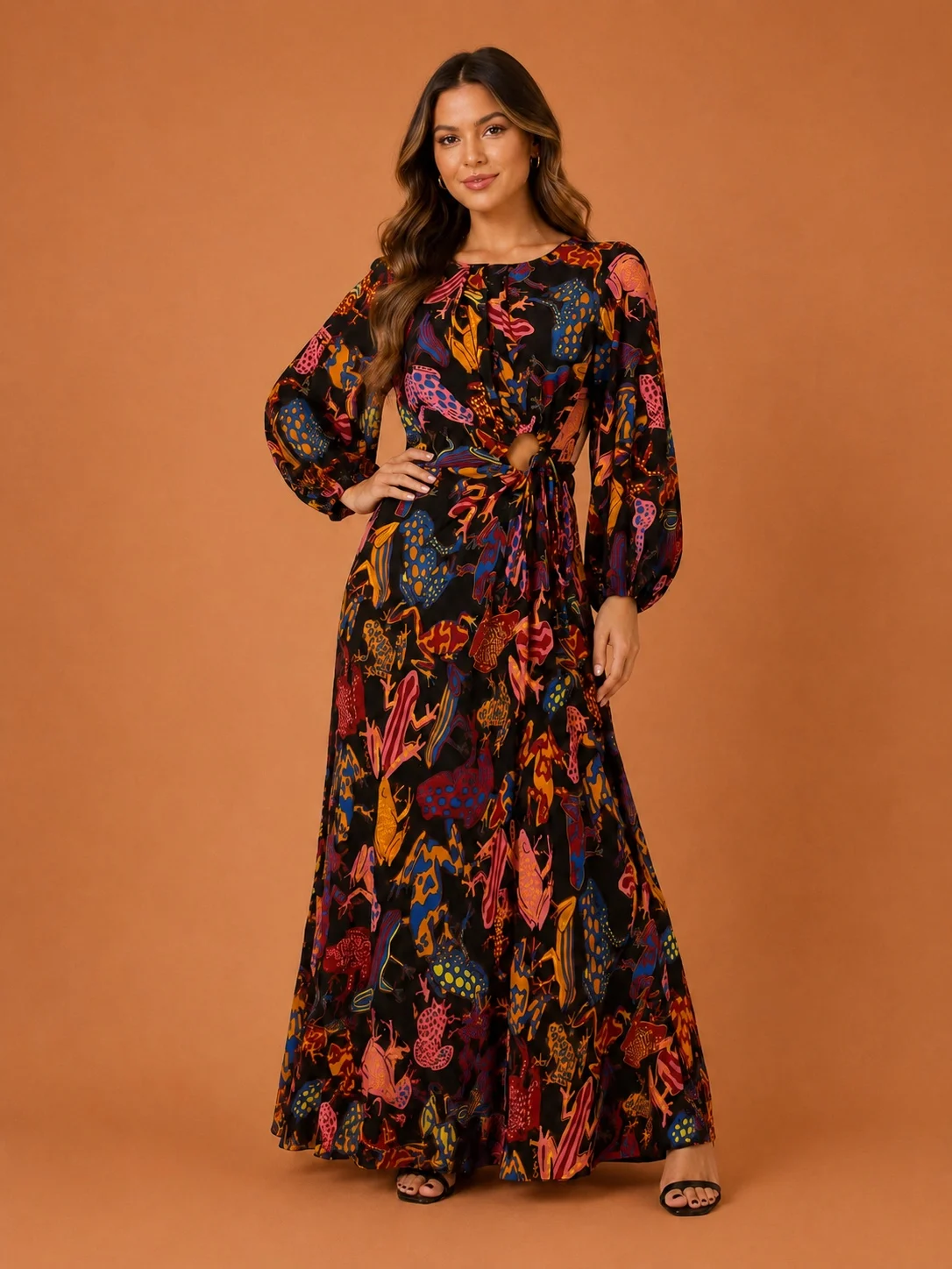 Vestido longo sapos coloridos