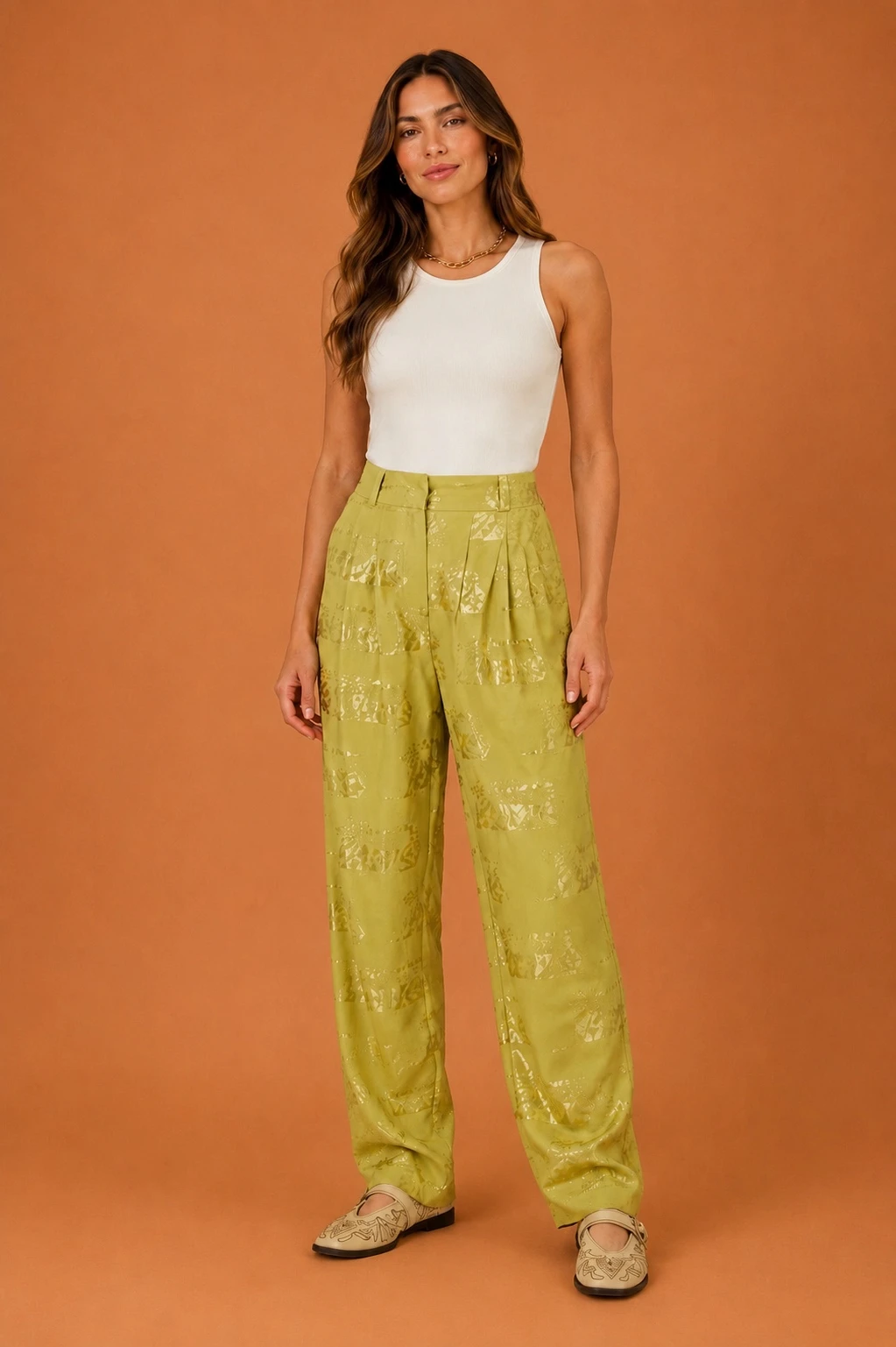 Calça jacquard tigre verde