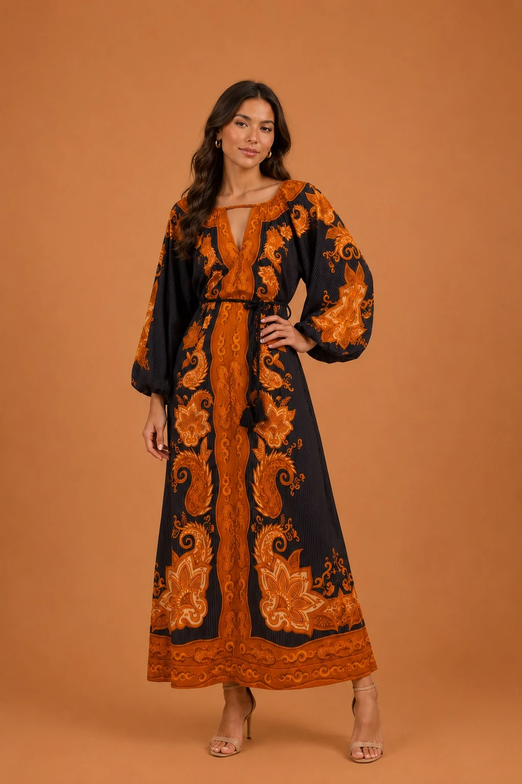 Vestido longo paisley onça