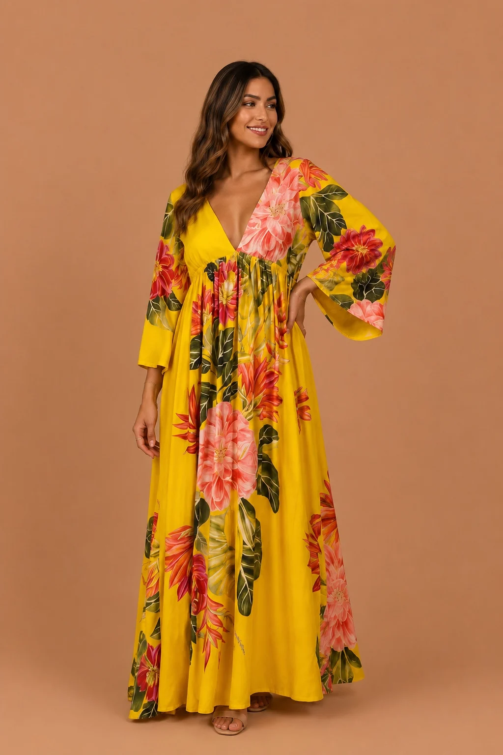 Vestido longo floral amarelo