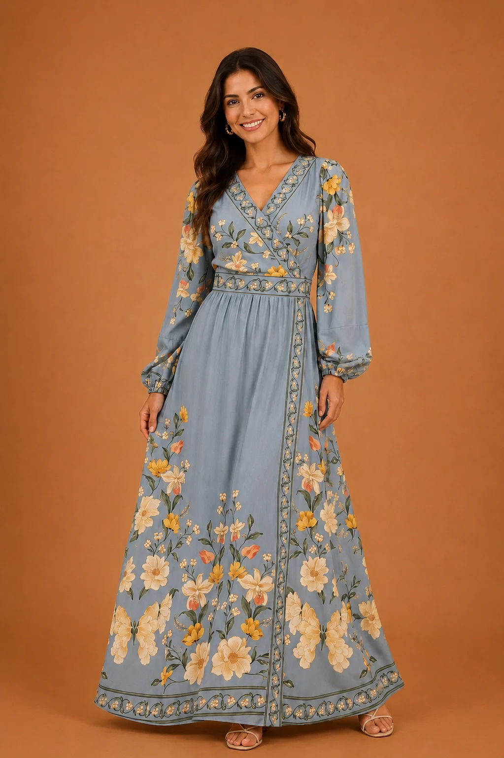 Vestido borboleta azul transpassado