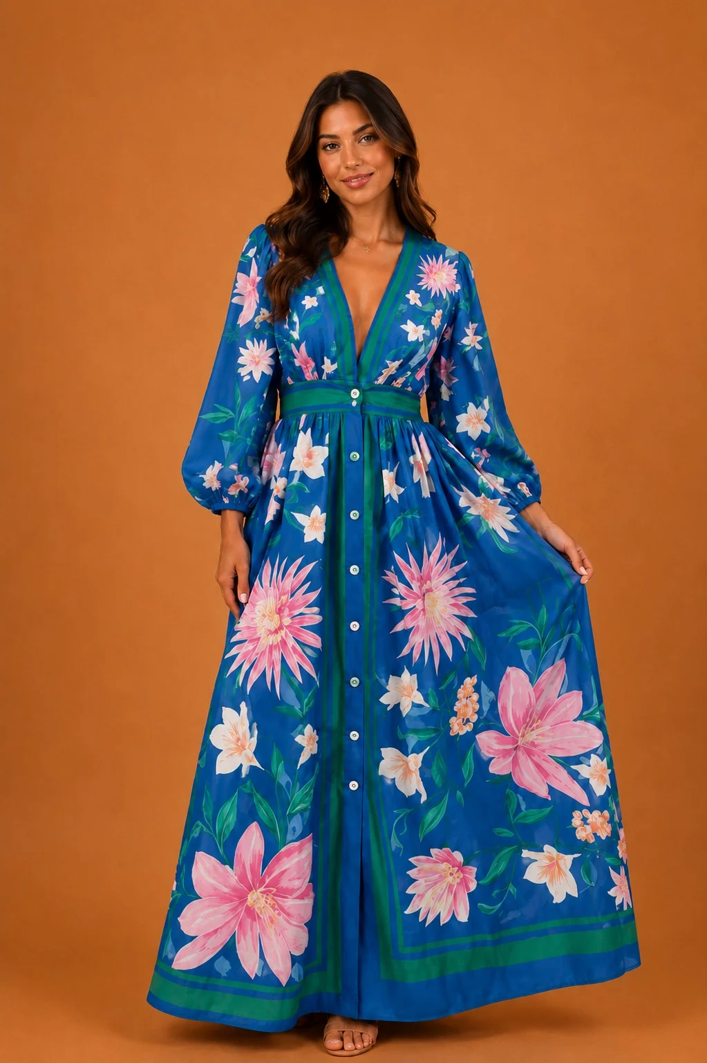 Vestido longo lenço florido