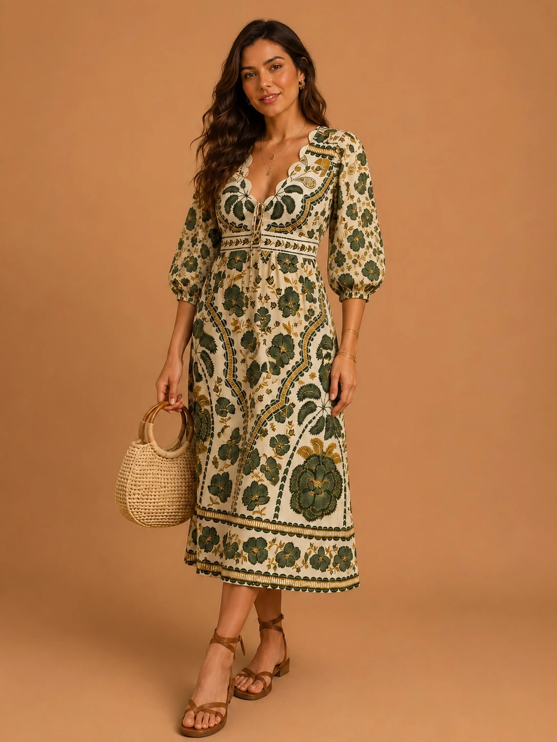 Vestido mídi com manga riod