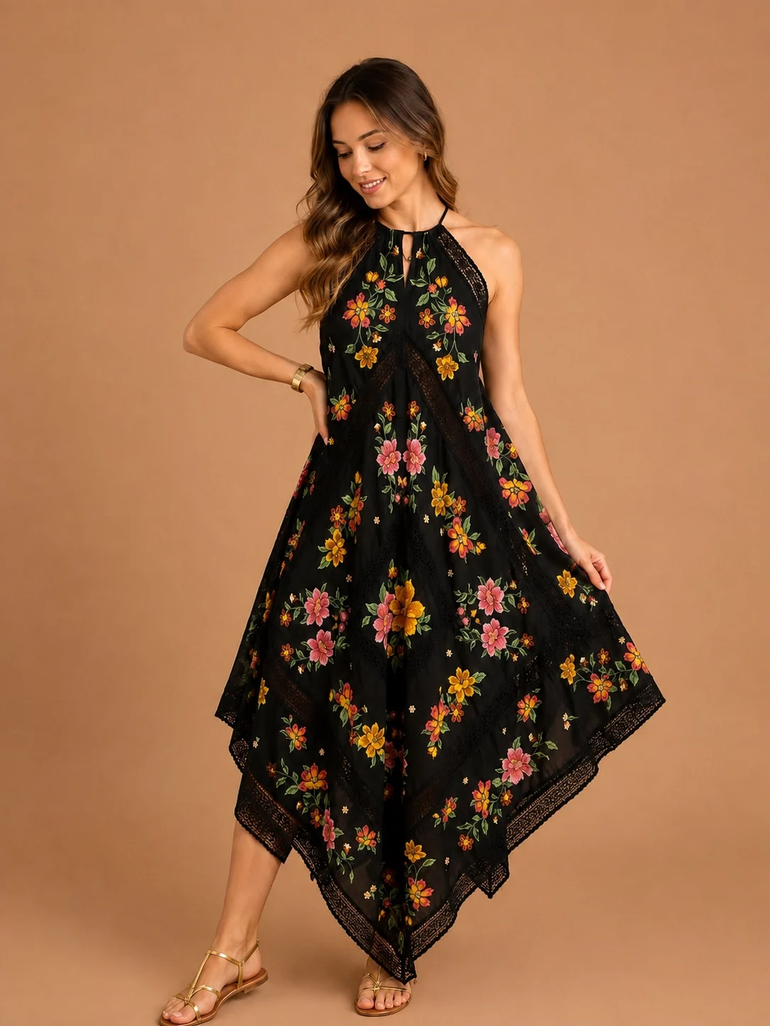 Vestido lenço jardim renda
