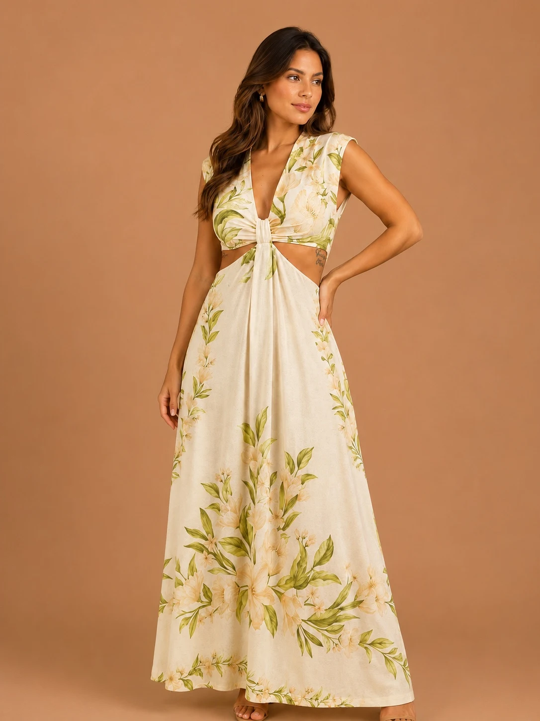 Vestido mídi florara lurex