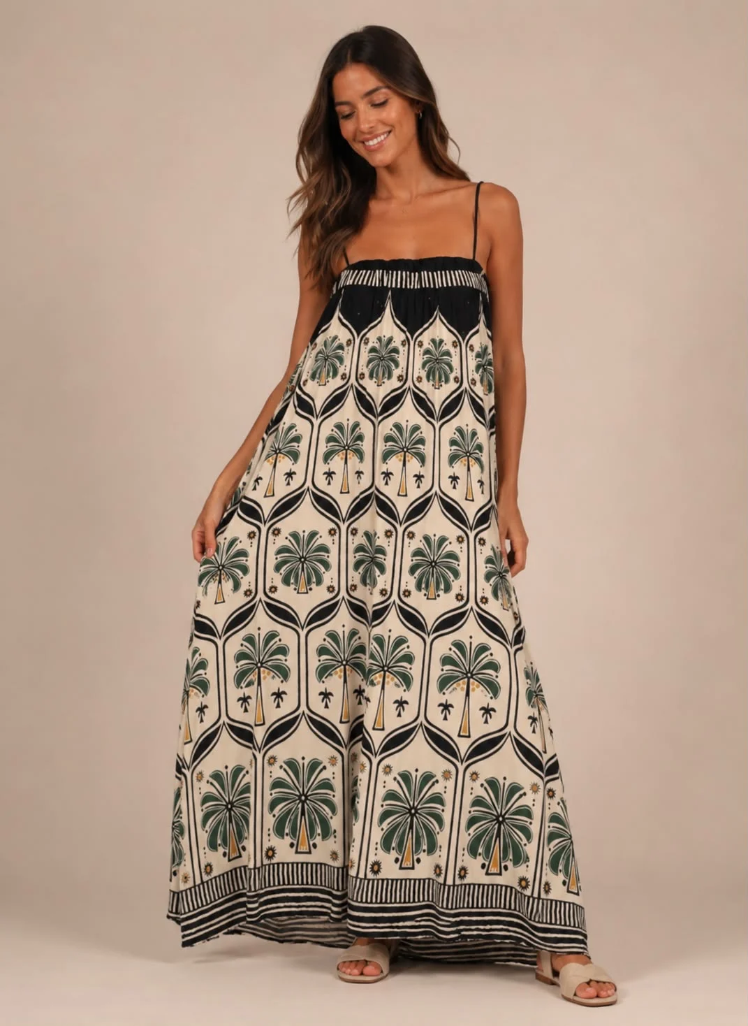 Vestido jardim tropical coqueiro