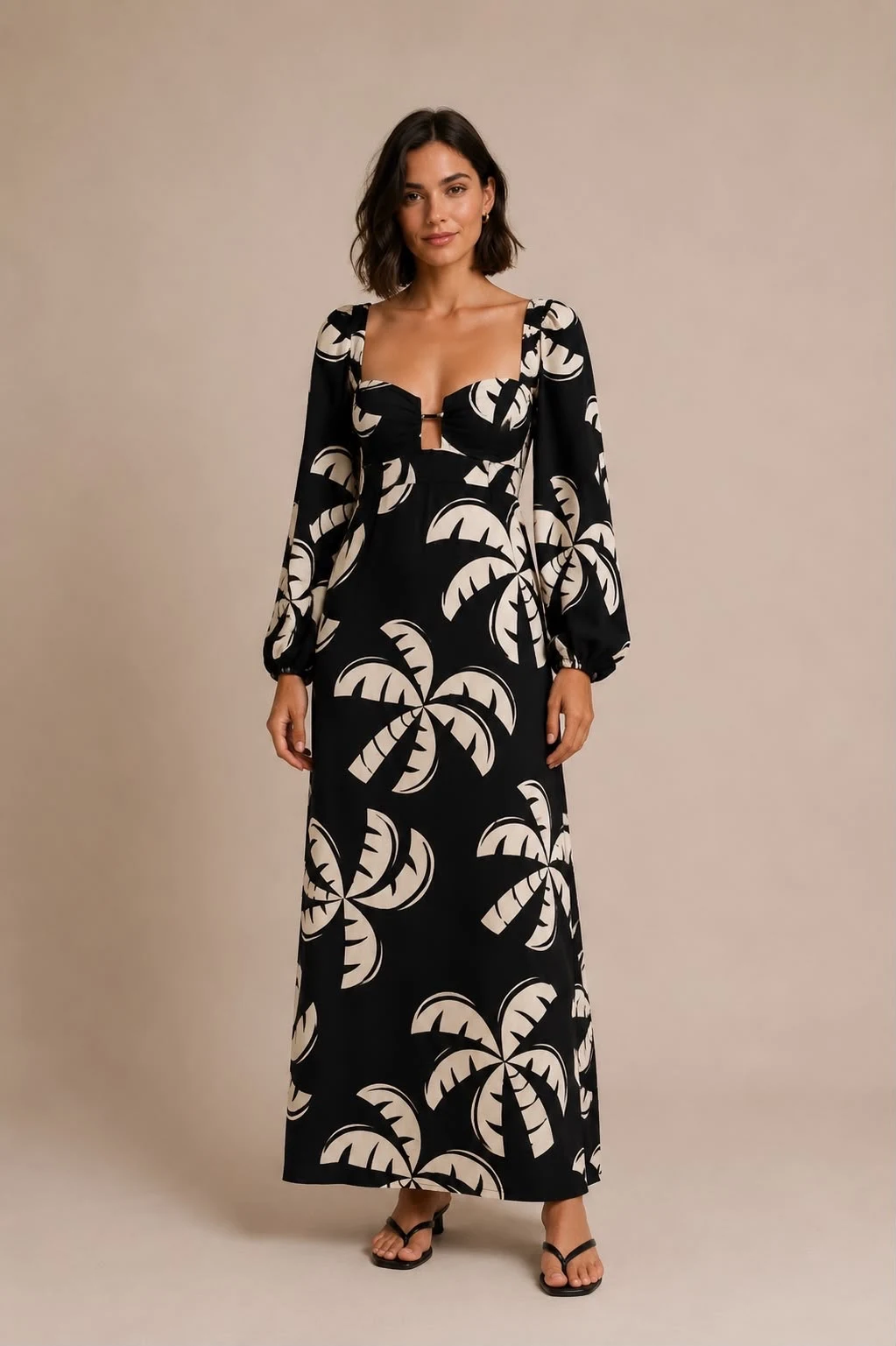 Vestido longo manga coqueirada