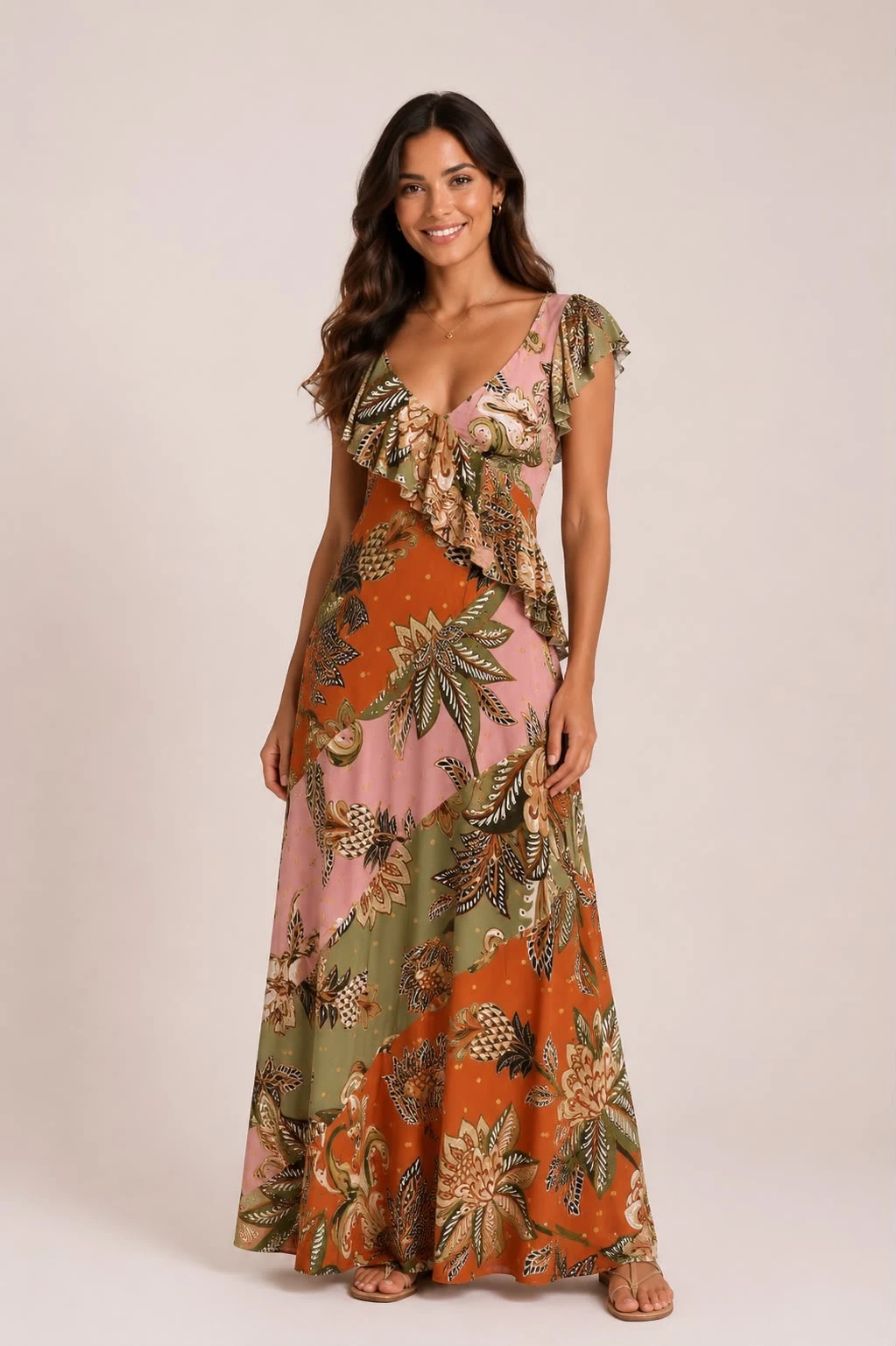 Vestido babado patch floral delhi