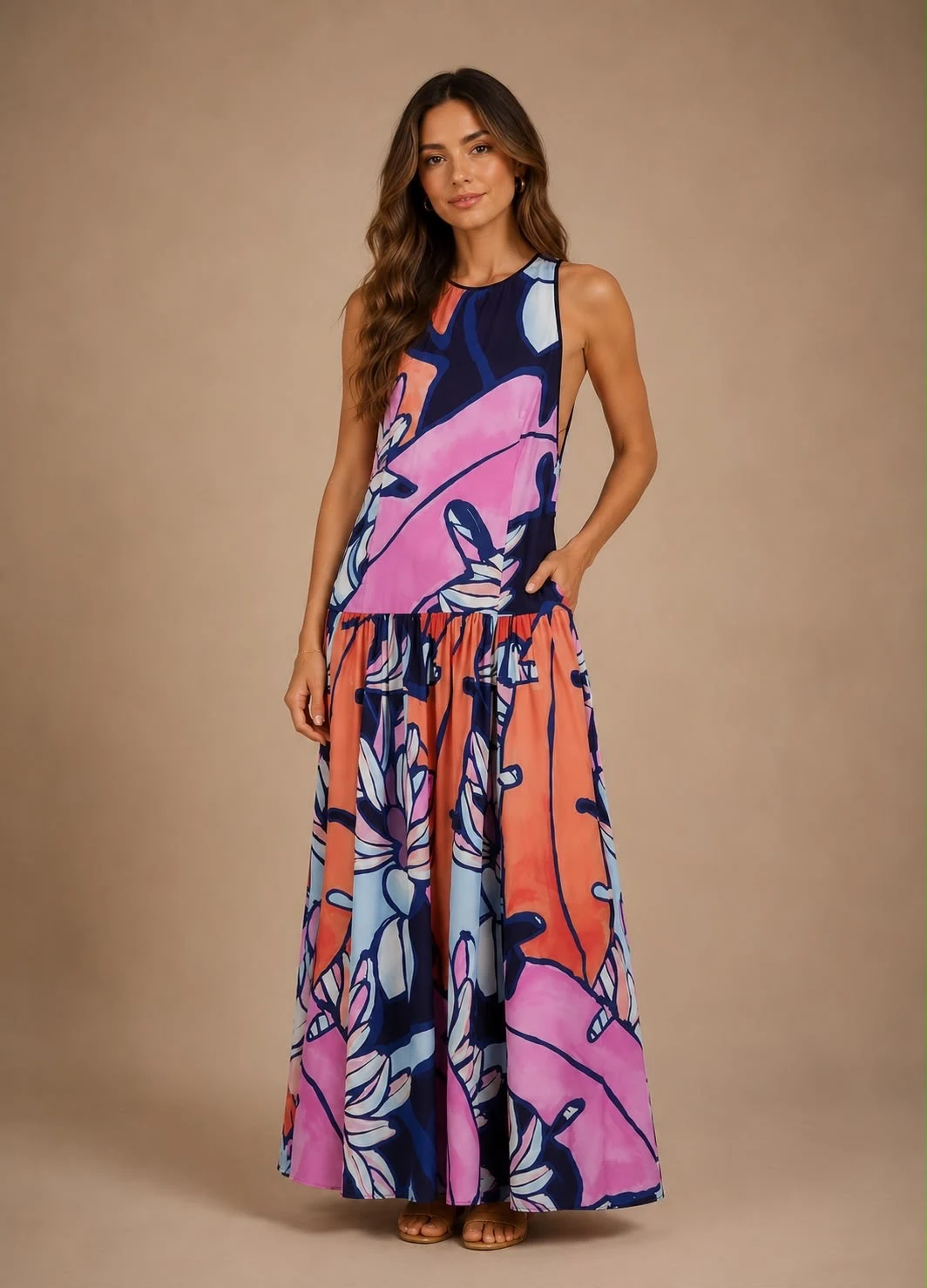 Vestido longo banana floral