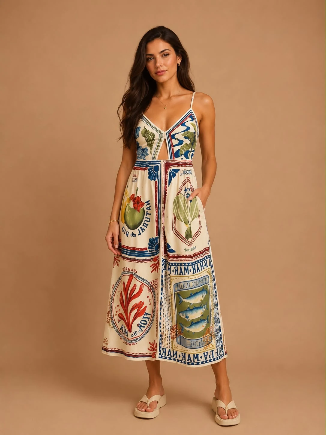 Vestido mídi selos praianos
