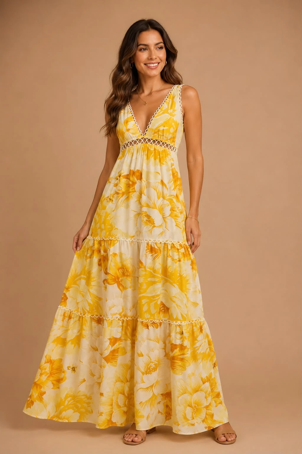 Vestido longo chita azulejo