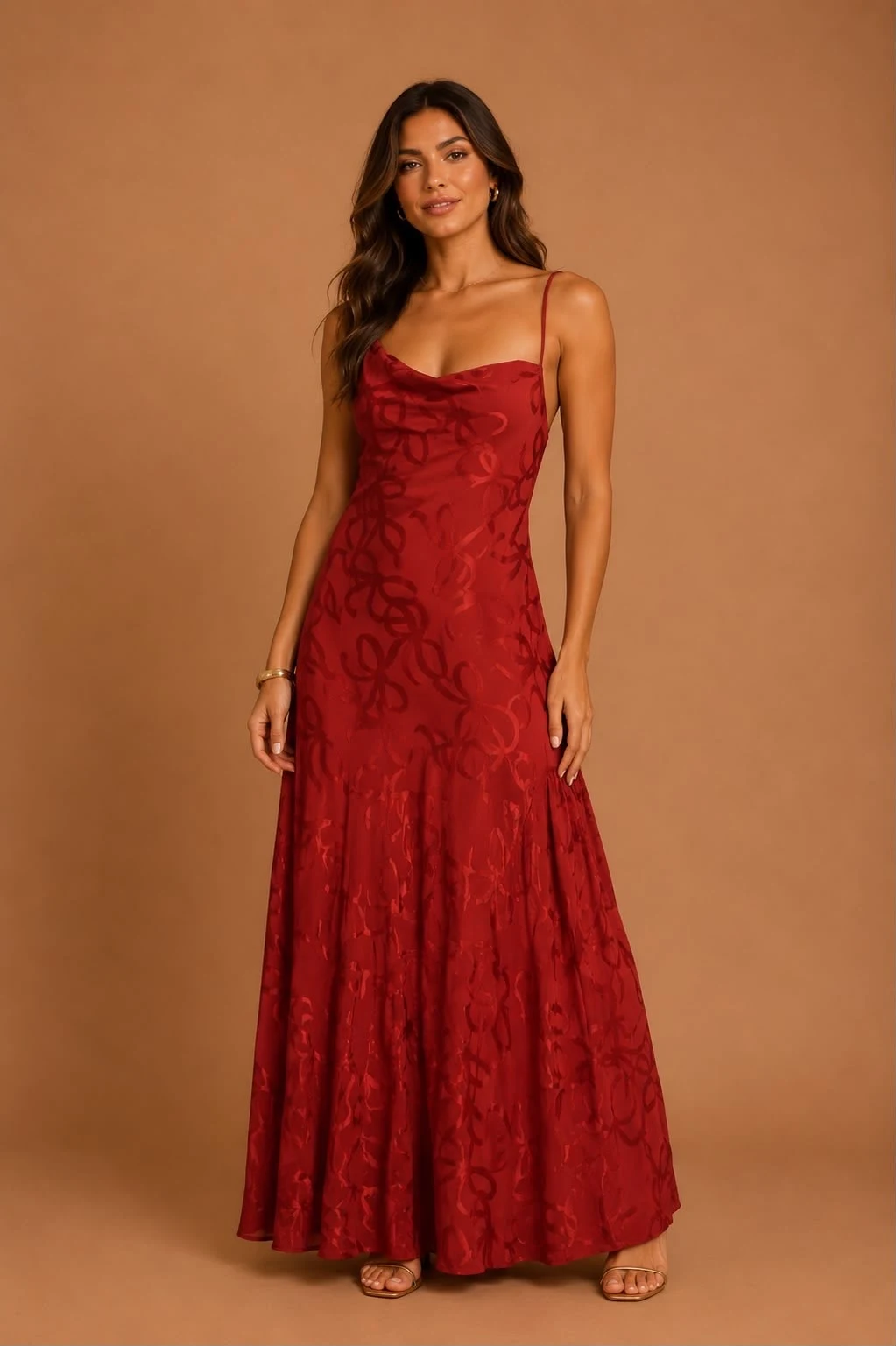Vestido jacquard laços vermelhos