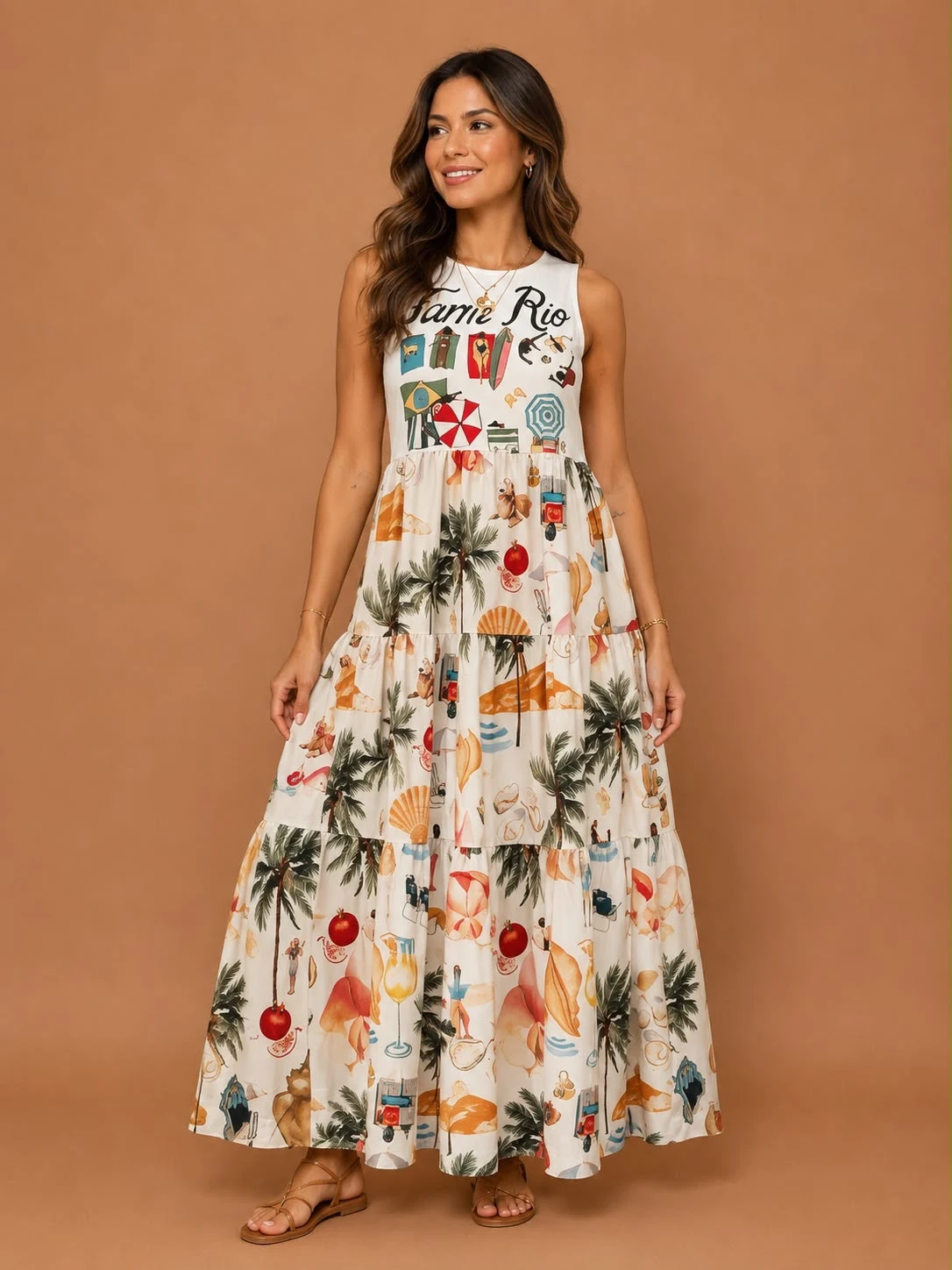 Vestido silk midi praia colagem