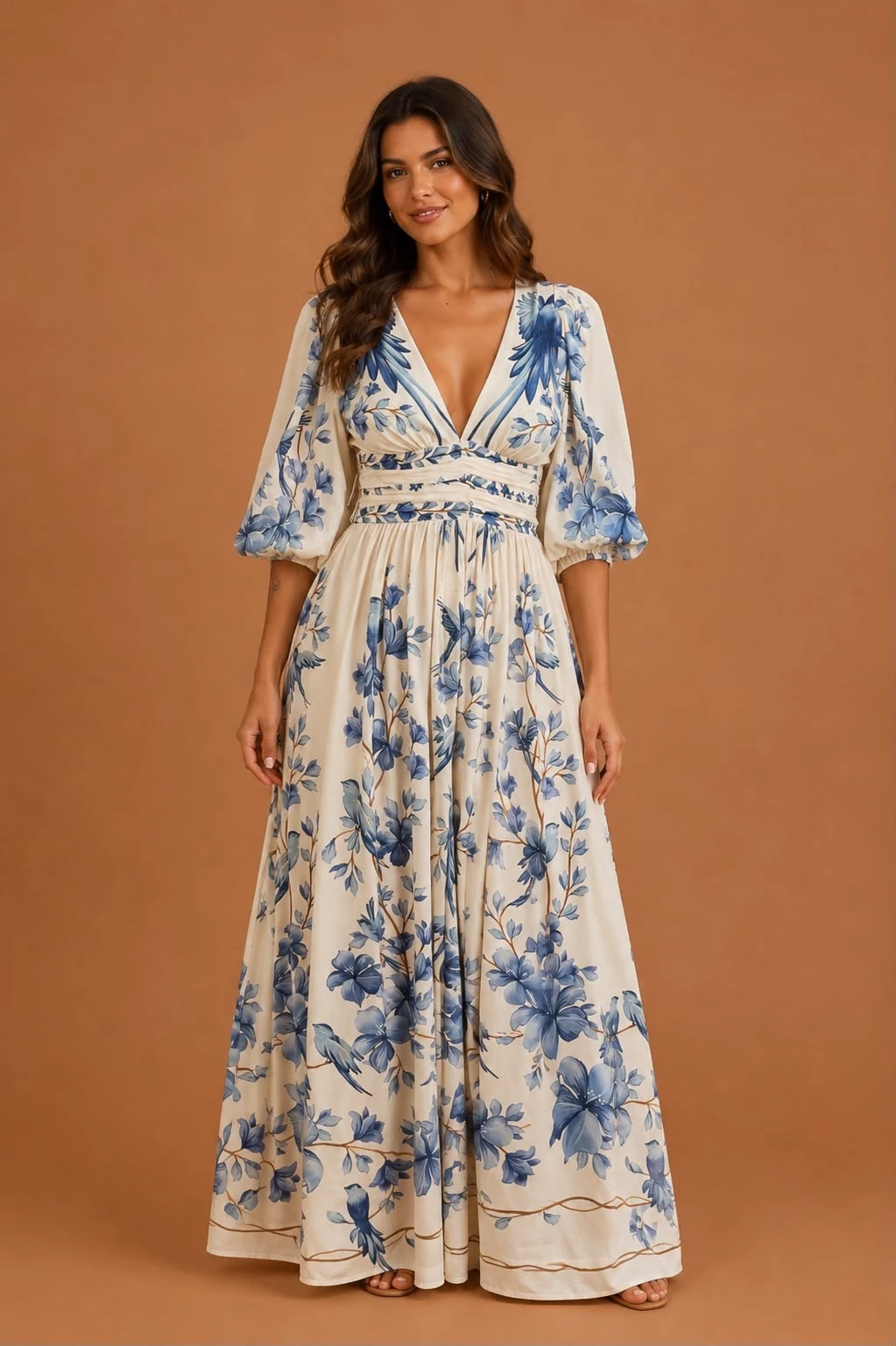 Vestido longo voo em Flor