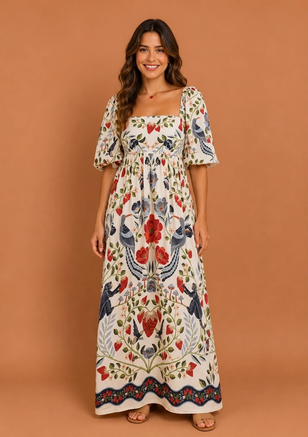 Vestido longo sonho de morango