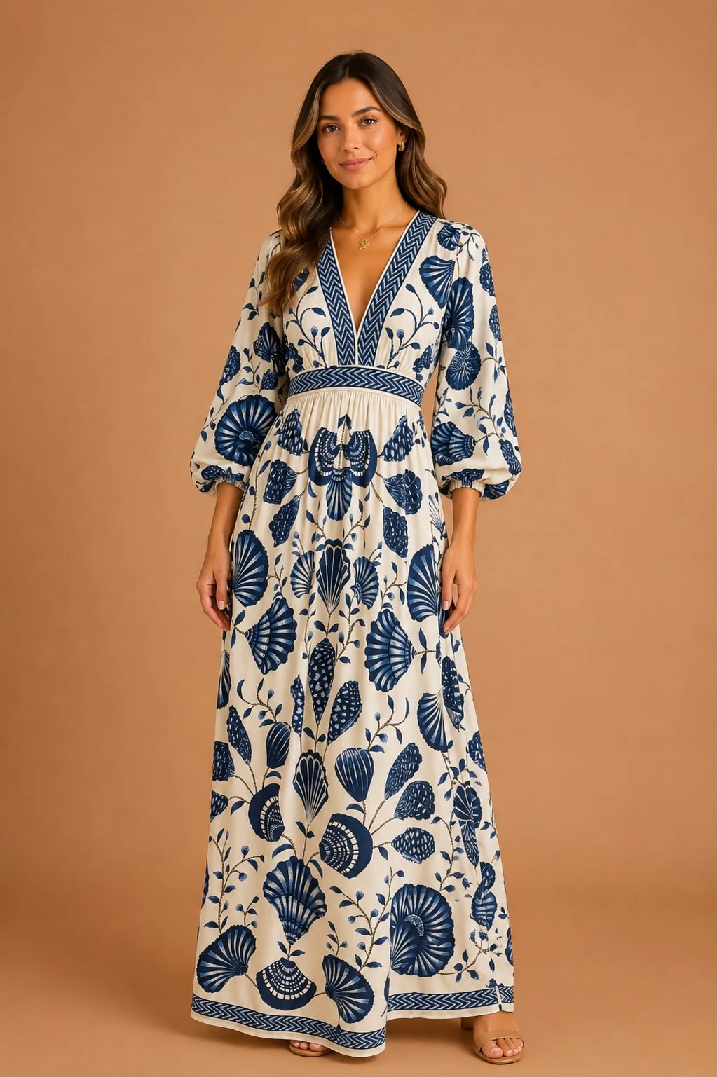 Vestido longo manga sonho de concha