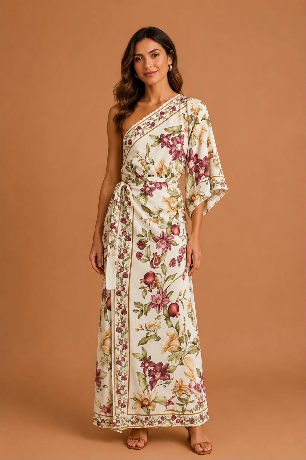 Vestido ombro só flor de romã