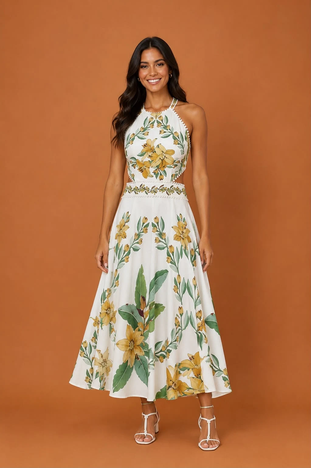 Vestido mídi leveza tropical