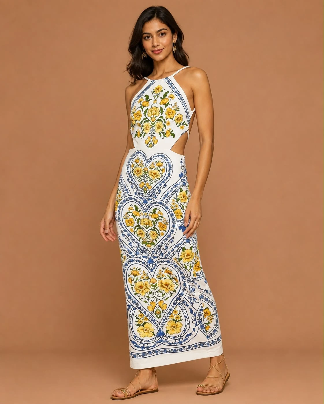 Vestido mídi coração boho