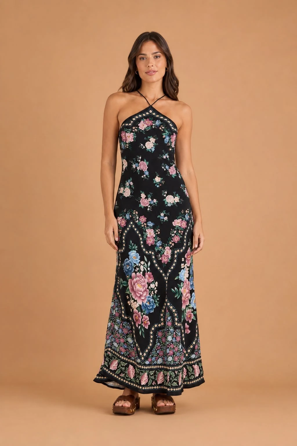 Vestido longo frente romance