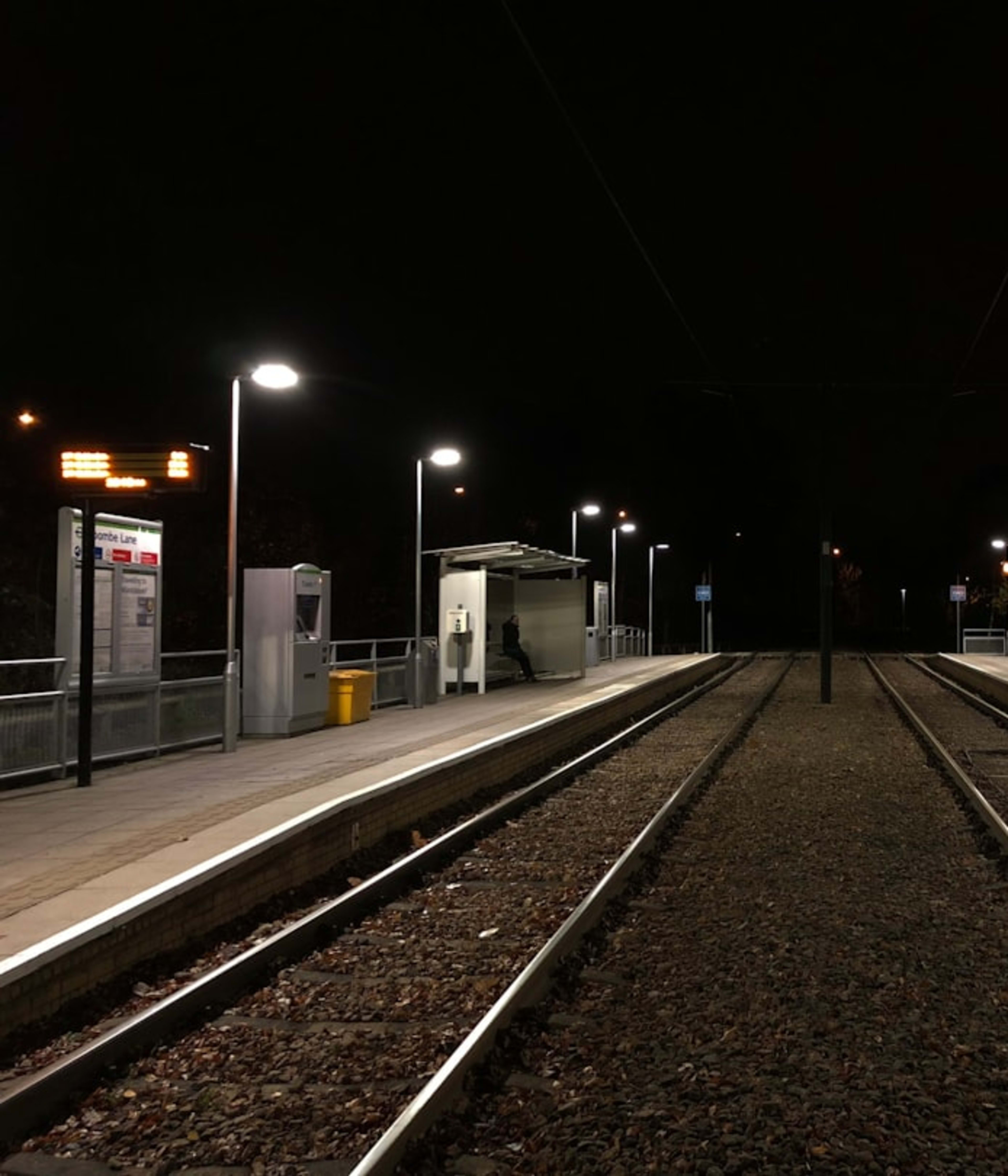 Transit infrastructure at night — train platform