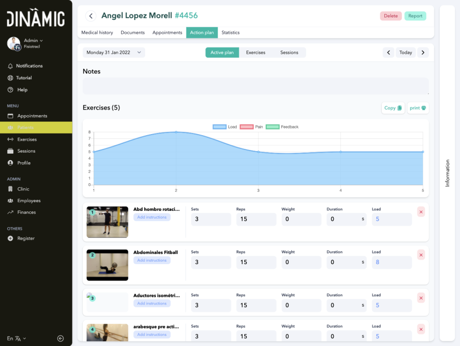Fisiotrack com o logótipo e as cores da clínica