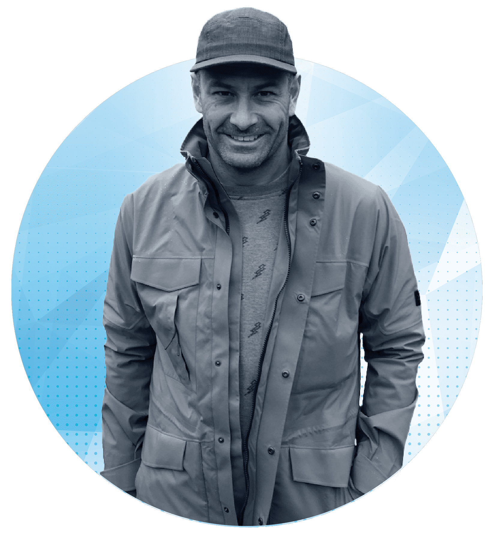 Connector Economy Hub founder Cuan Petersen wearing cap and rain jacket