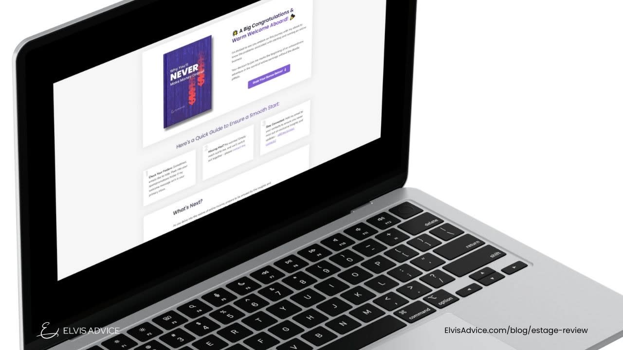 Estage Website Builder Reivew - Elvis Advice - Image of Elvis's Thank you Page