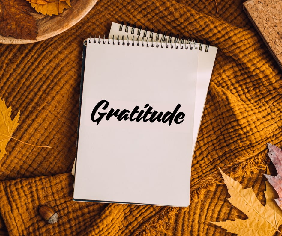 Open Writing Journal Page with the Word 'Gratitude' Written at the Middle