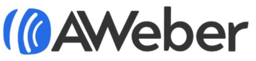 AWeber logo featuring bold black text and a blue circular icon with curved white lines, representing email marketing services.