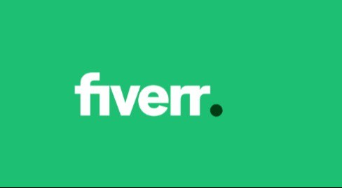 Fiverr logo with white lowercase text and a green dot on a green background.