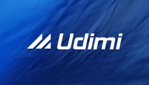 Udimi logo displayed on a blue background, representing the email marketing platform and solo ads marketplace.