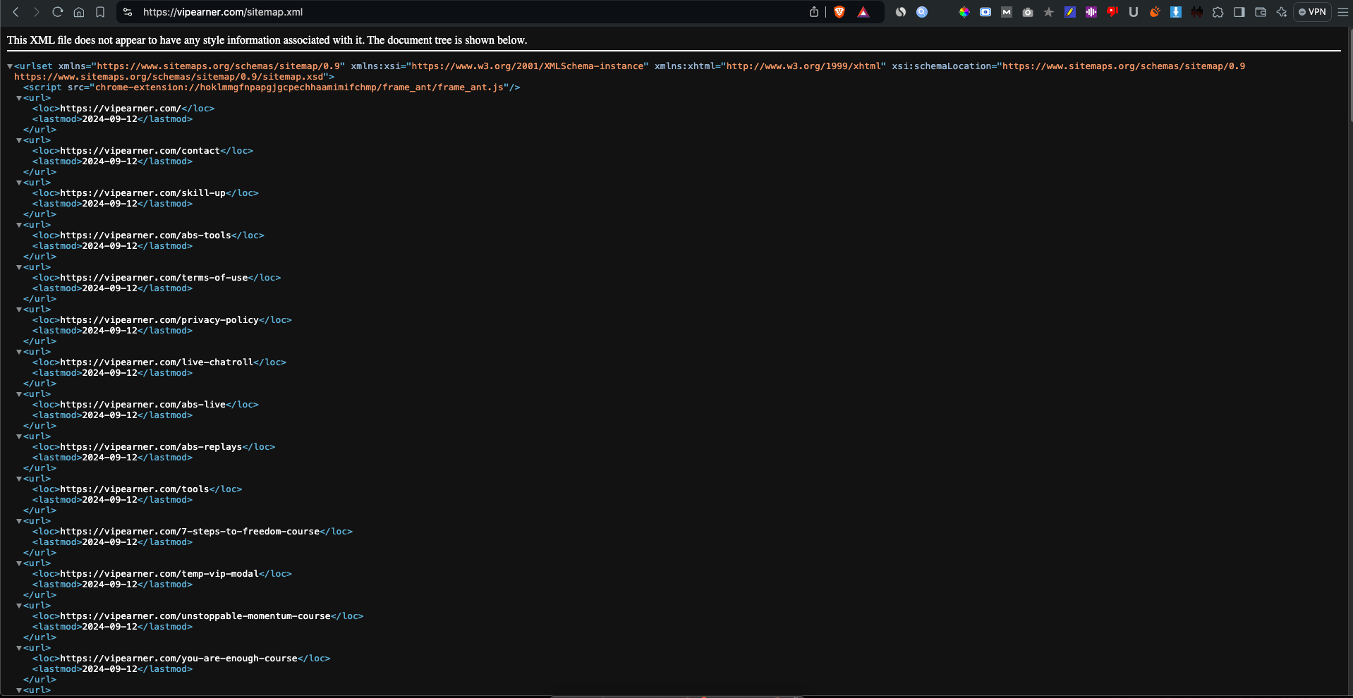 ViP Earner Sitemap screenshot.png