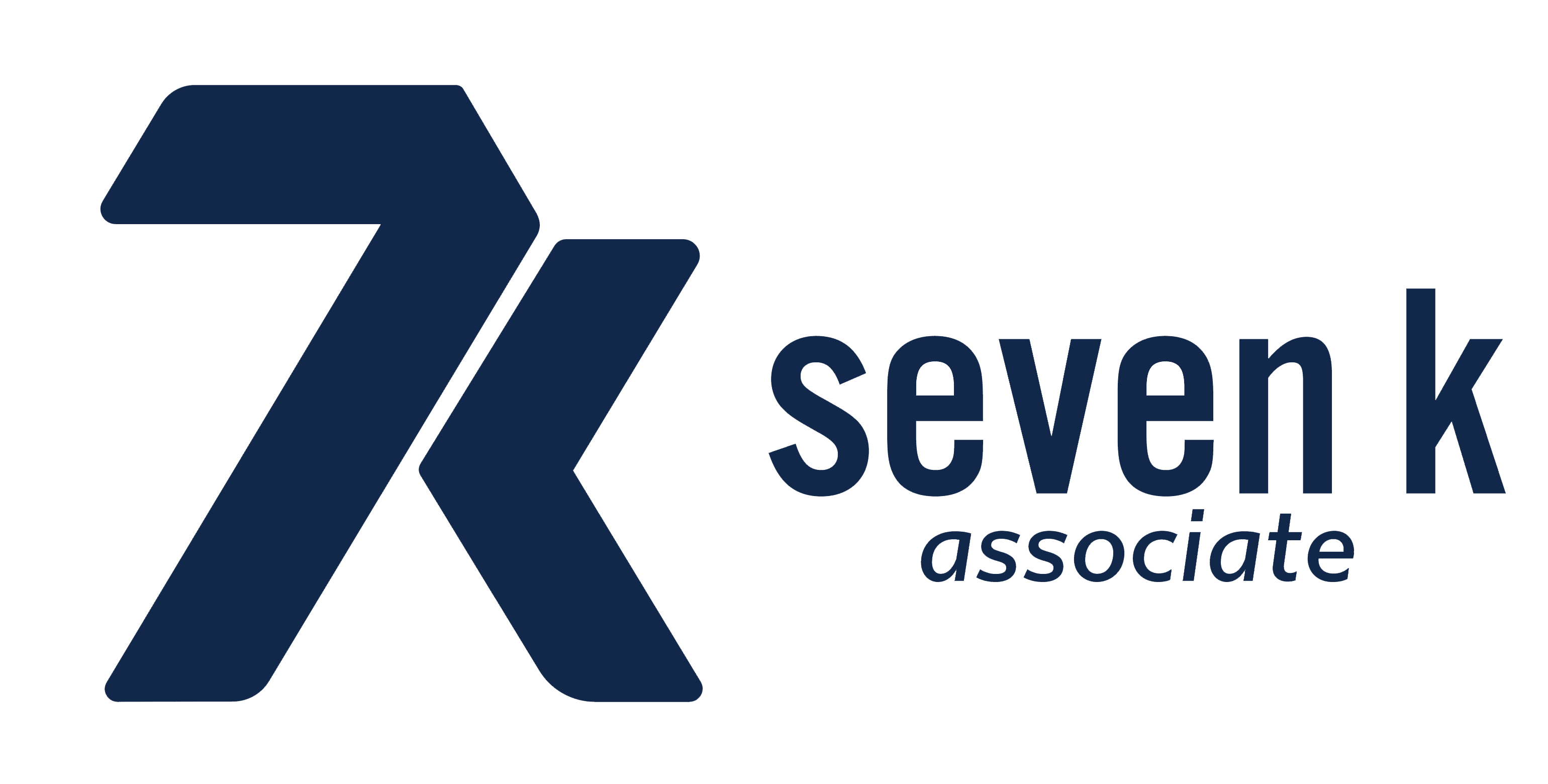 Seven K Associate logo featuring a dark blue stylized "7K" symbol with the text "seven k associate" in lowercase.